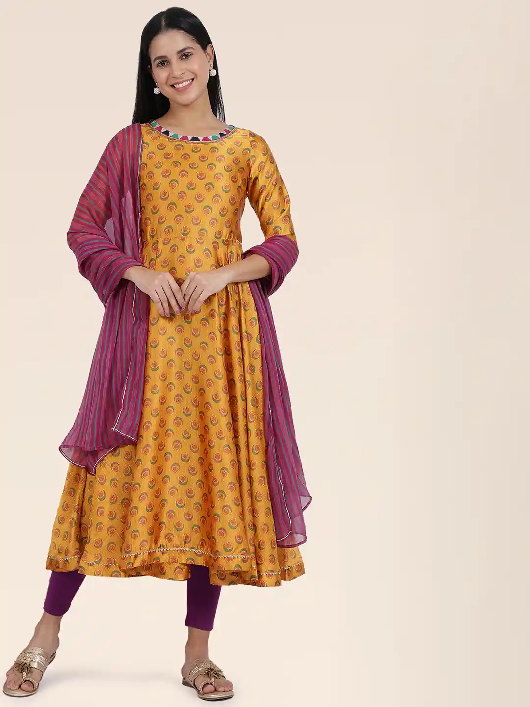 Buy W Yellow Ethnic Motifs Printed Regular Sequinned Kurta With