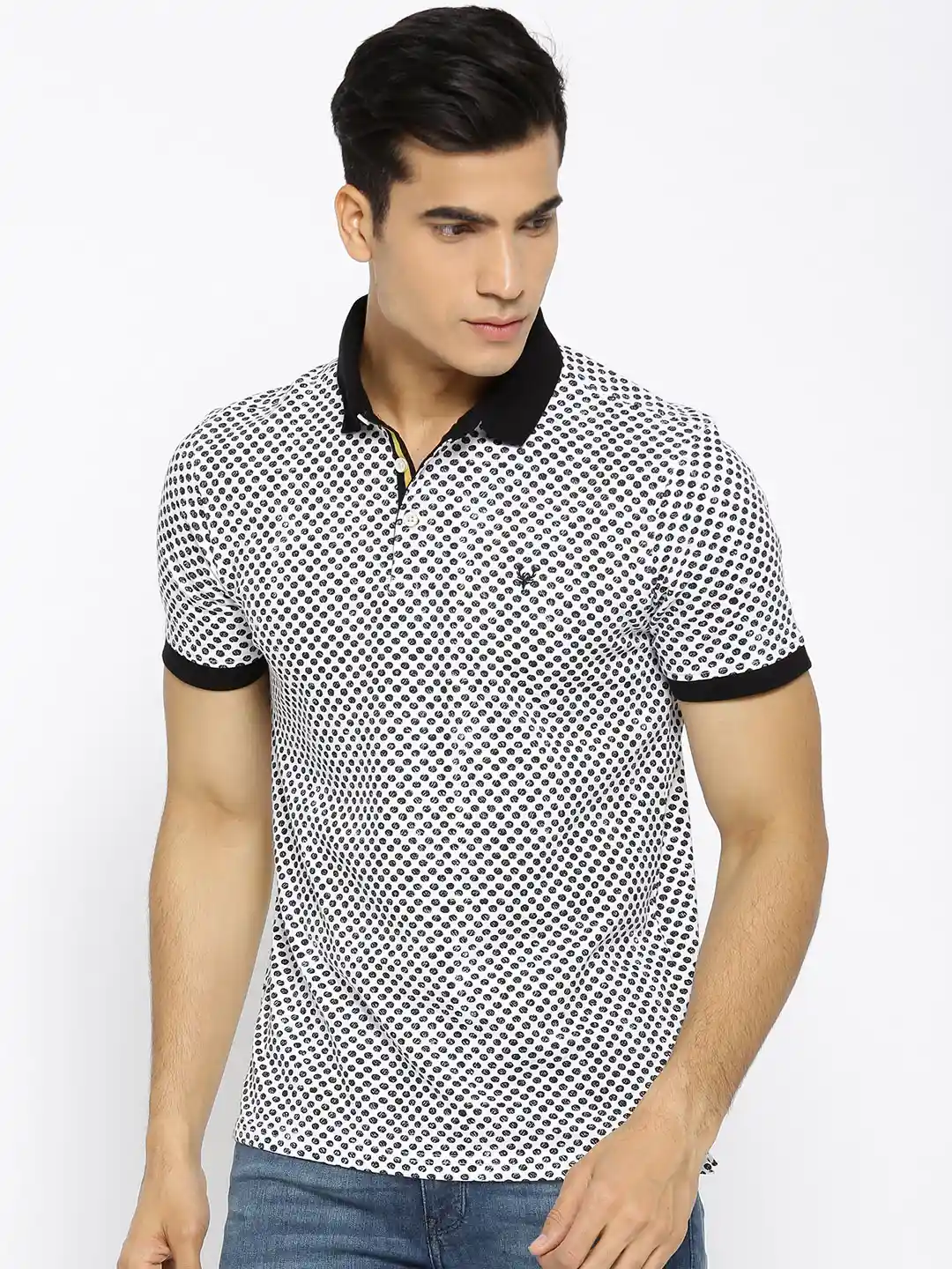 Buy Allen Solly Men White Black Polka Dot Print Polo Collar T