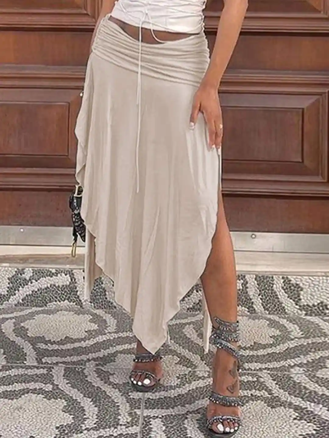 Silk White High Low Skirt LULU SKY High-Low A-Line Midi Skirt