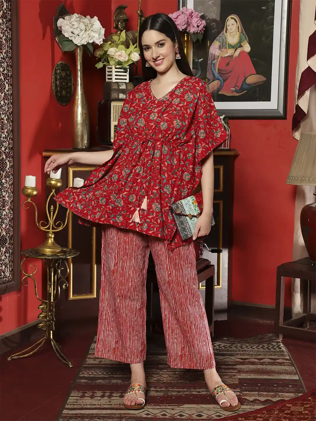 Buy Sangria Floral Printed Kaftan Co-Ord Set Co-Ords for Women