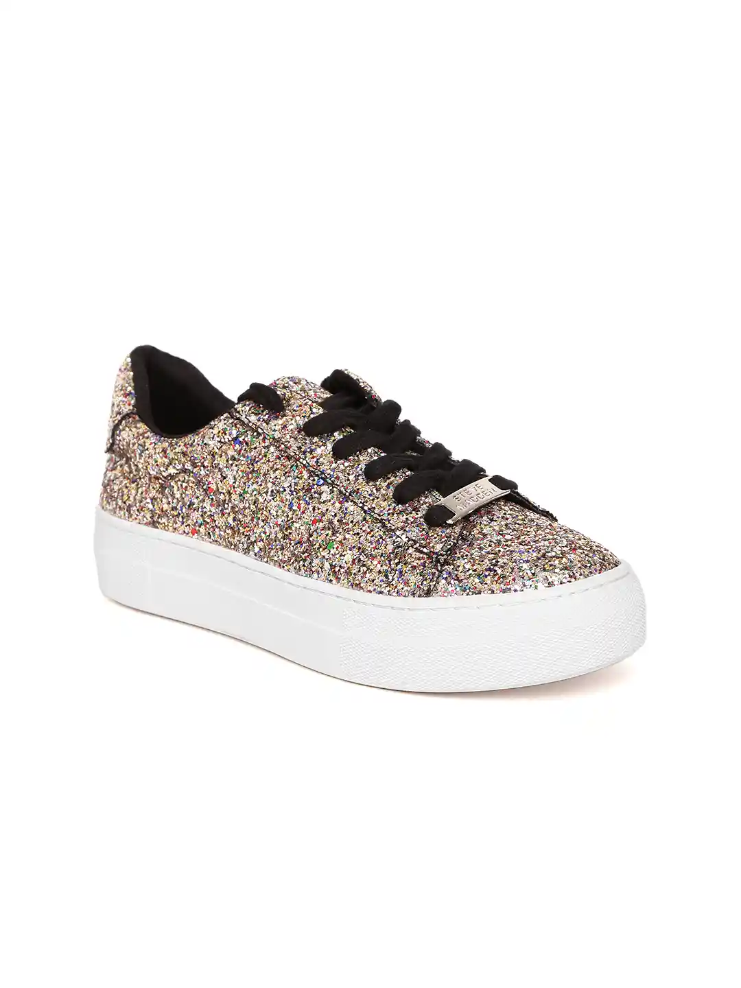 Buy Steve Madden Women Silver-Toned Shimmer Flatform Sneakers