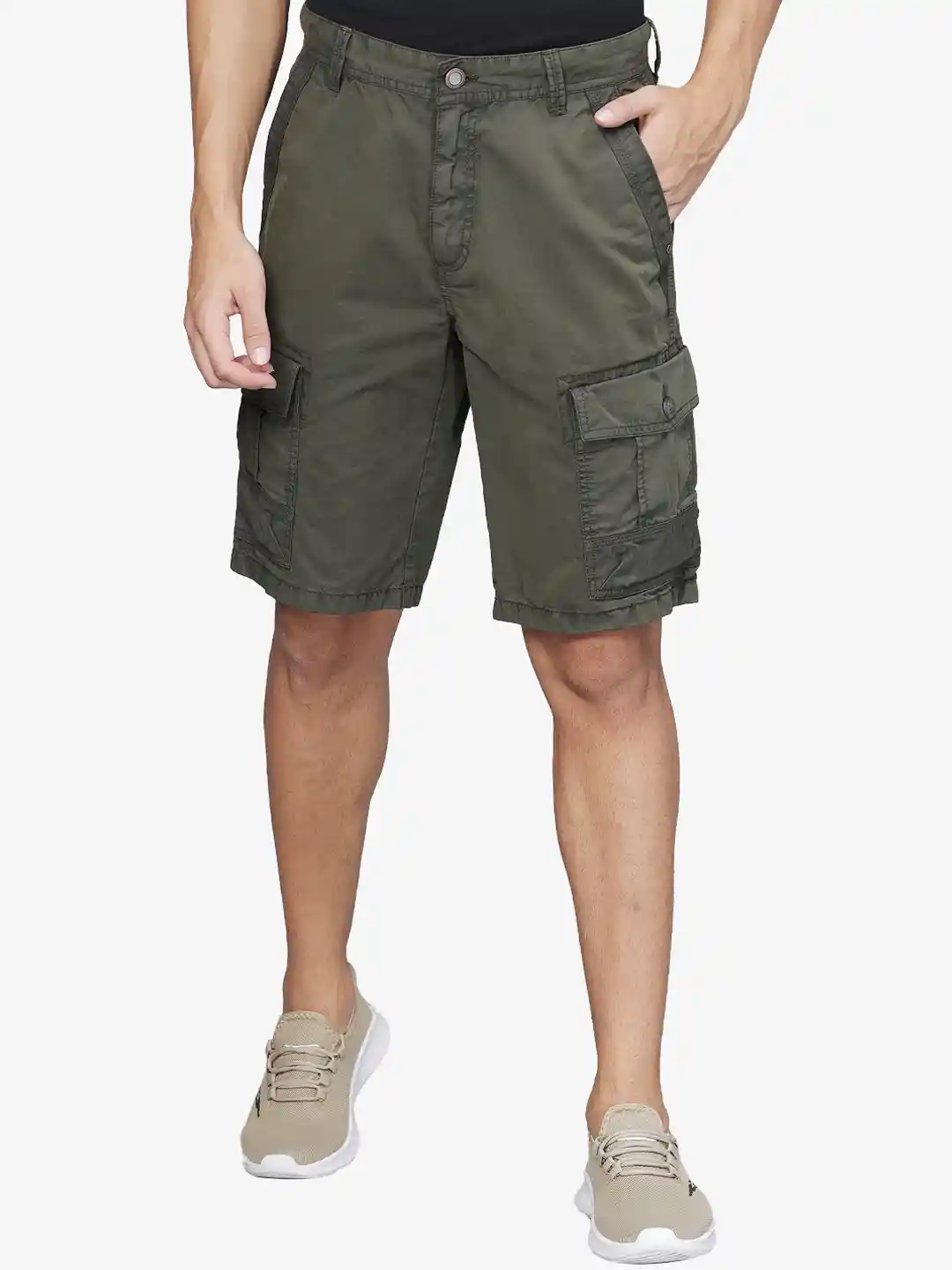 t-base Men Mid Rise Cotton Cargo Shorts