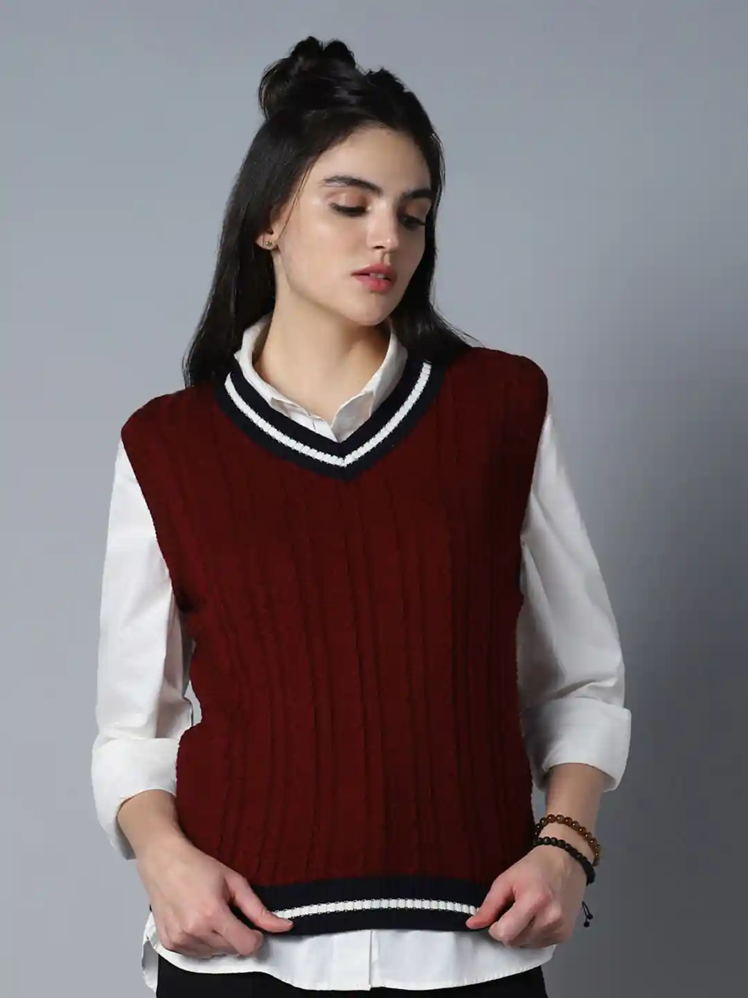 Myntra High Neck Knit Vest High Star Cable Knit V-Neck Sleeveless