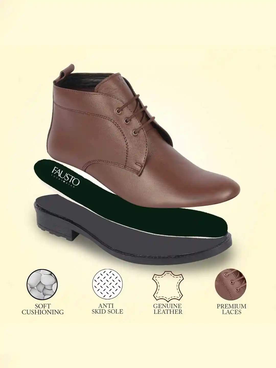 Buy FAUSTO Men Mid Top Leather Chukka Boots Boots for Men