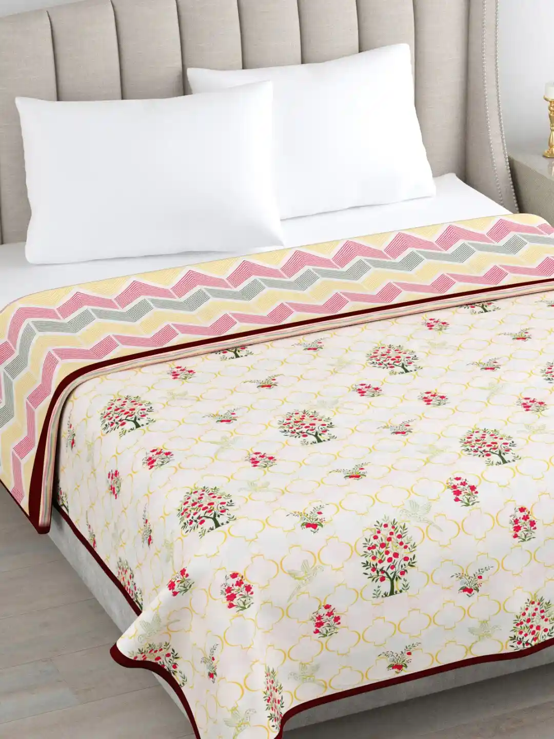 Buy haus kinder Yellow Red Floral Pure Cotton AC Room 300 GSM