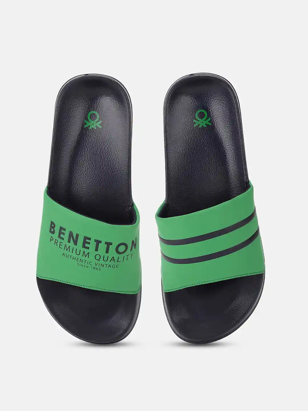 Buy United Colors of Benetton Men Green Black Printed Sliders