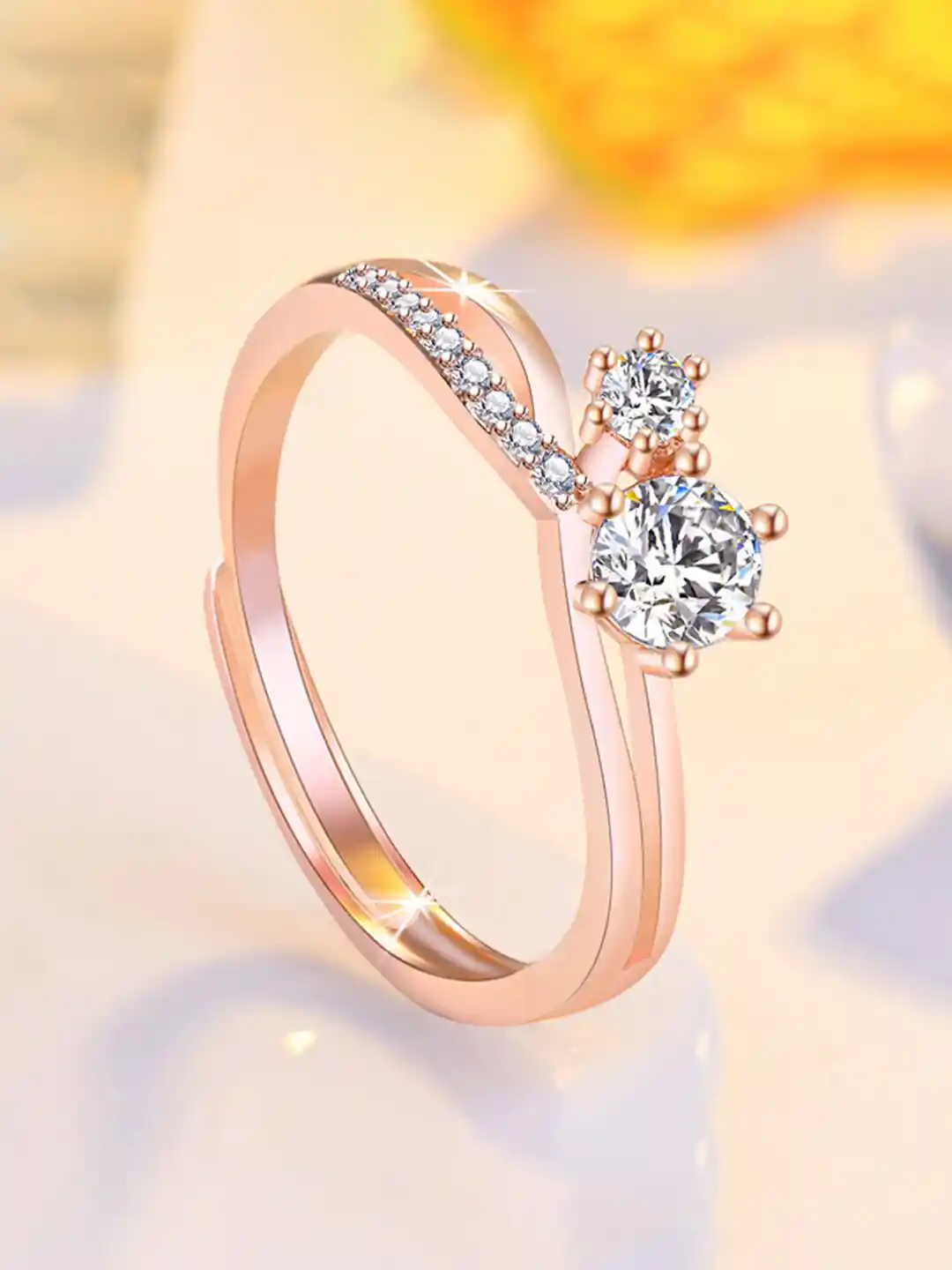 Jewels Galaxy Rose Gold-Plated American Diamond-Studded Ring