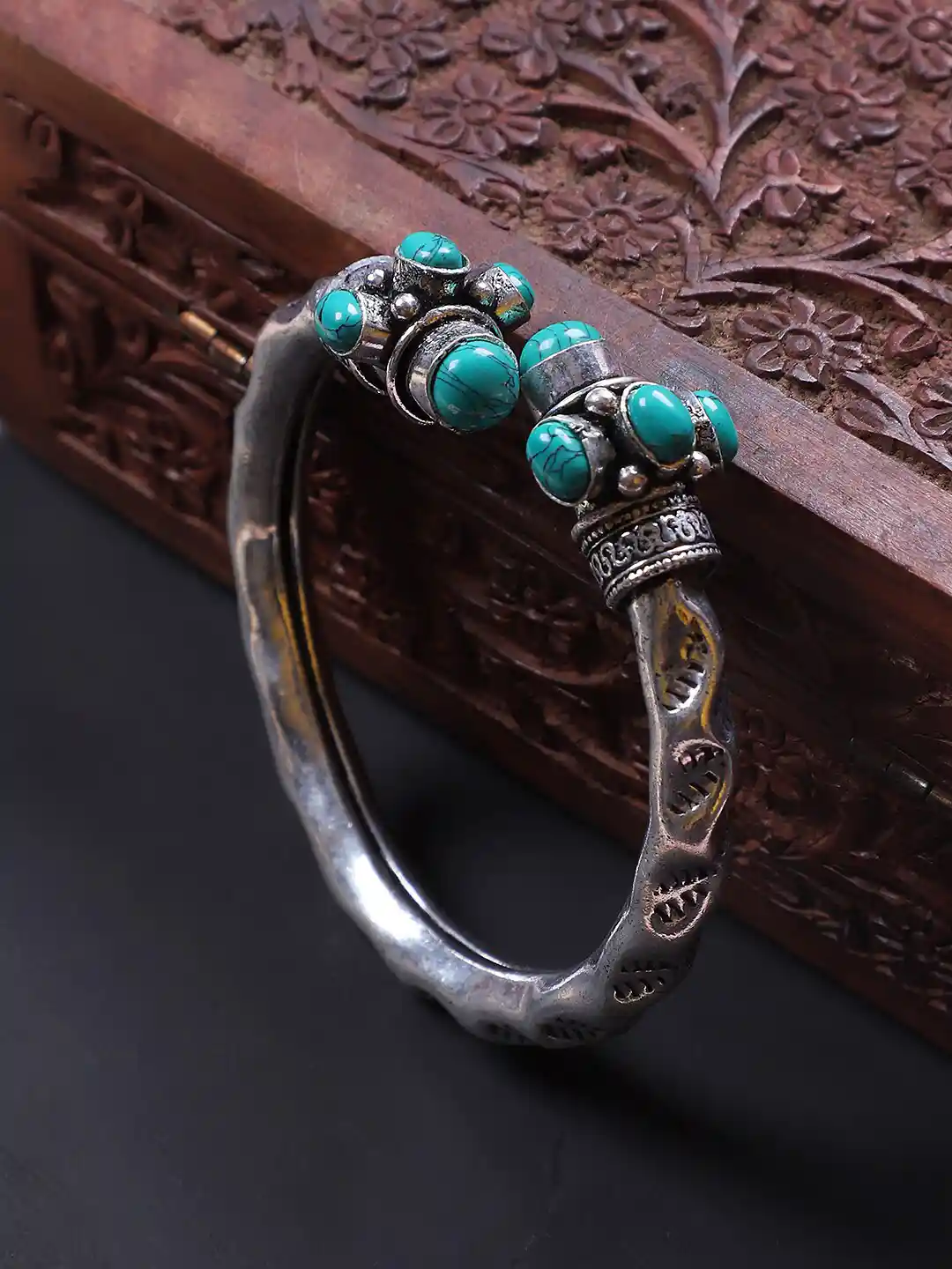 Buy FIROZA Turquoise Stone-Studded Oxidised Adjustable Avanti