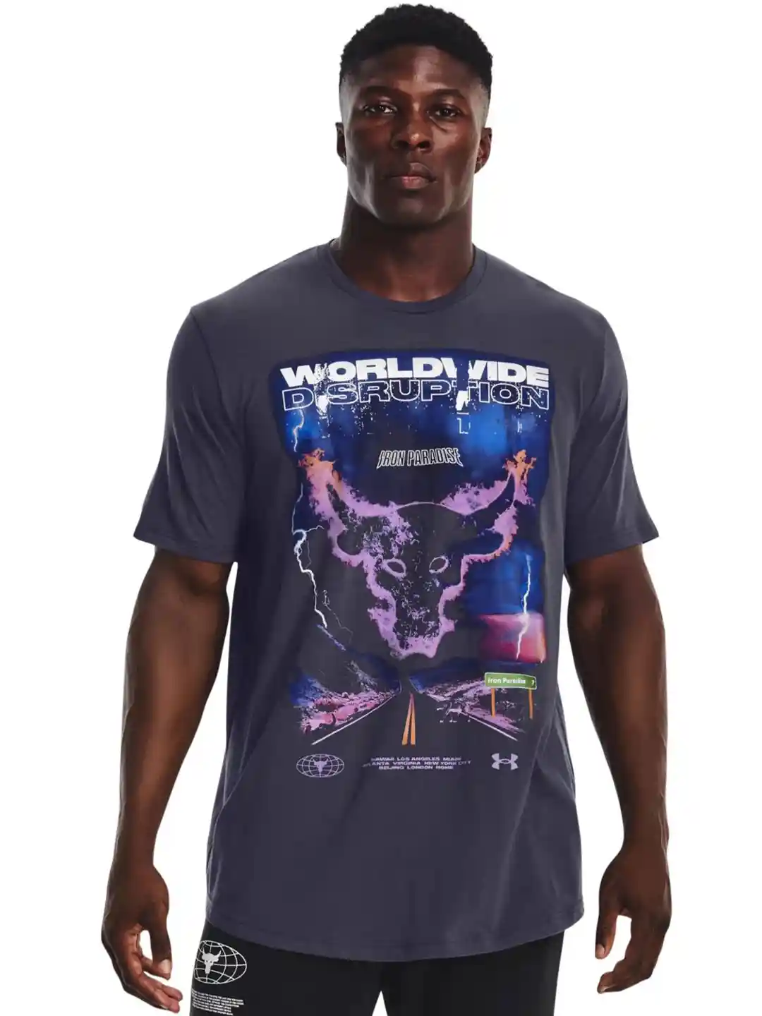 UNDER ARMOUR Project Rock WW Disruption Graphic Printed Short Sleeves  Relaxed Fit T-Shirt
