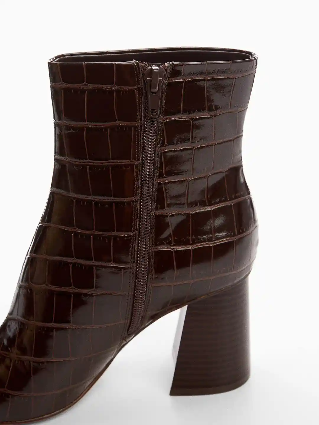 Buy MANGO Women Croc Textured Mid-Top Block Heel Regular Boots