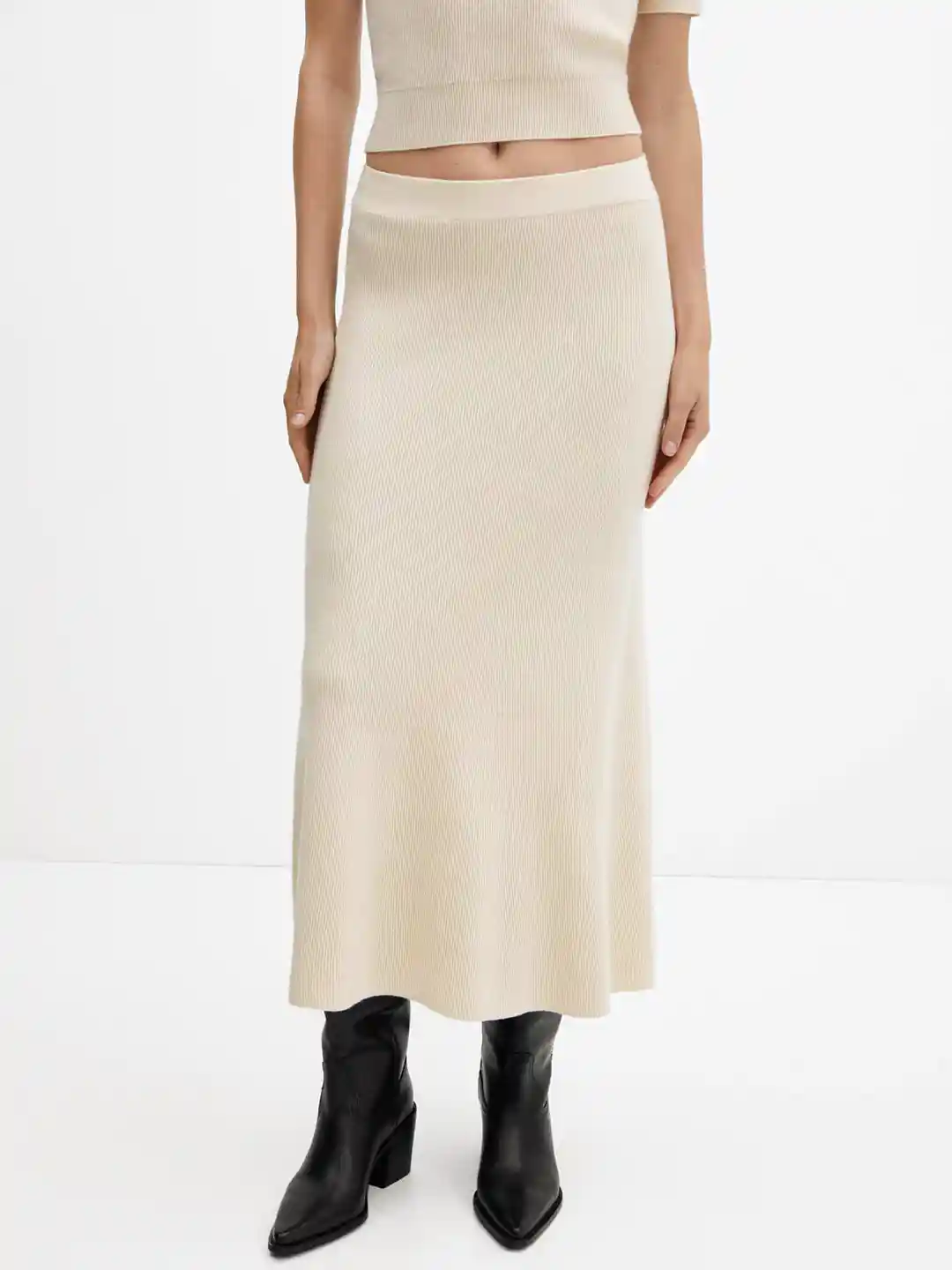 Knit Skirt Long Ribbed Pencil Skirt Ribbed Maxi Skirt In Natural