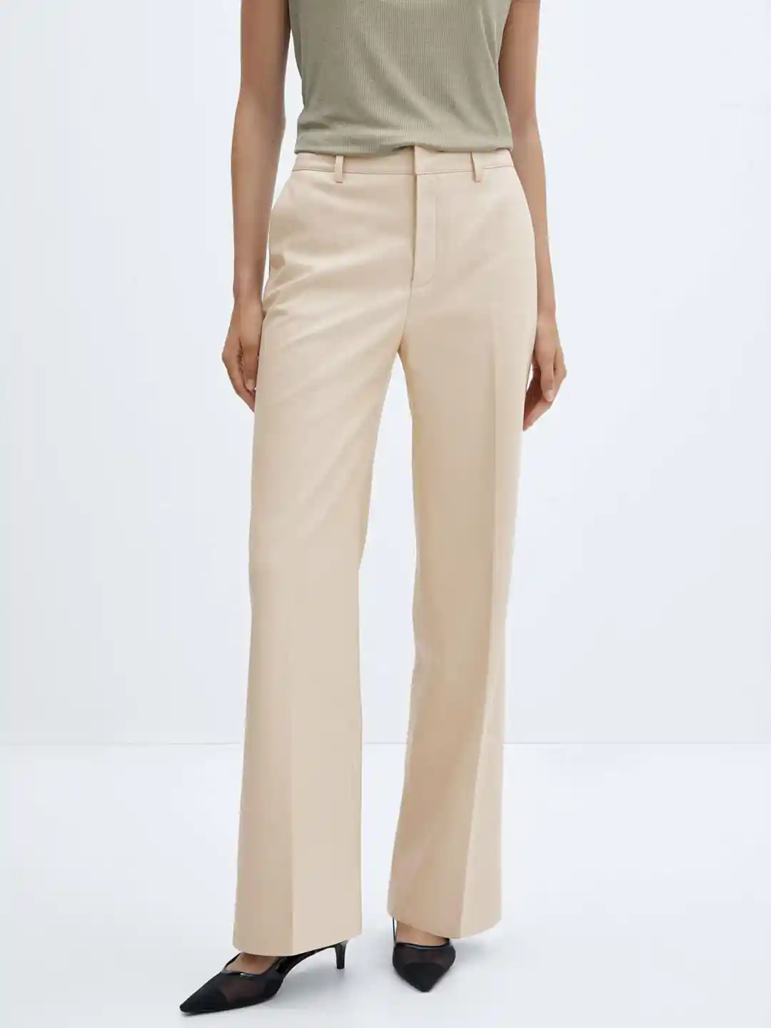 MANGO Women Wide Leg Faux Leather Trousers
