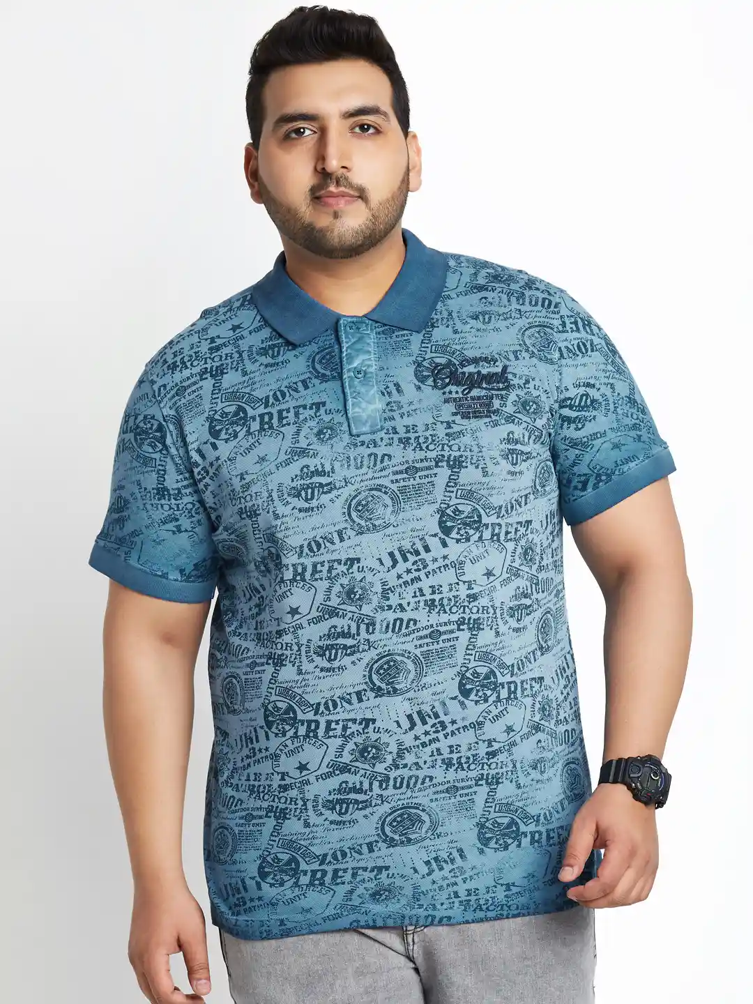 Buy ALTOMODA by Pantaloons Plus Size Men Blue Printed Polo Collar
