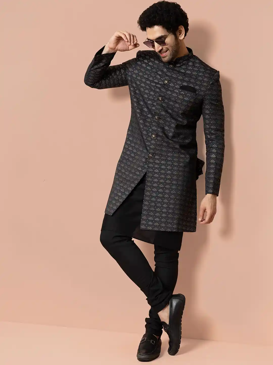 Buy KISAH Men Self Design Mandarin Collar Indowestern Sherwani Set