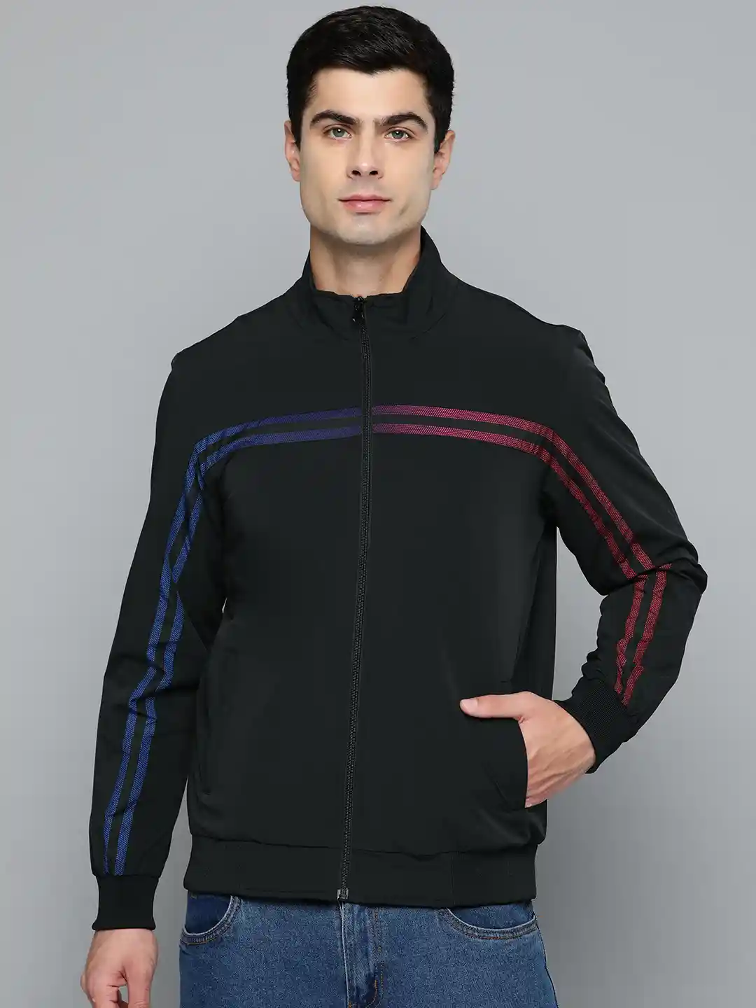 Fort Collins Striped Coat Mens Fort Collins Mock Collar Bomber Jacket