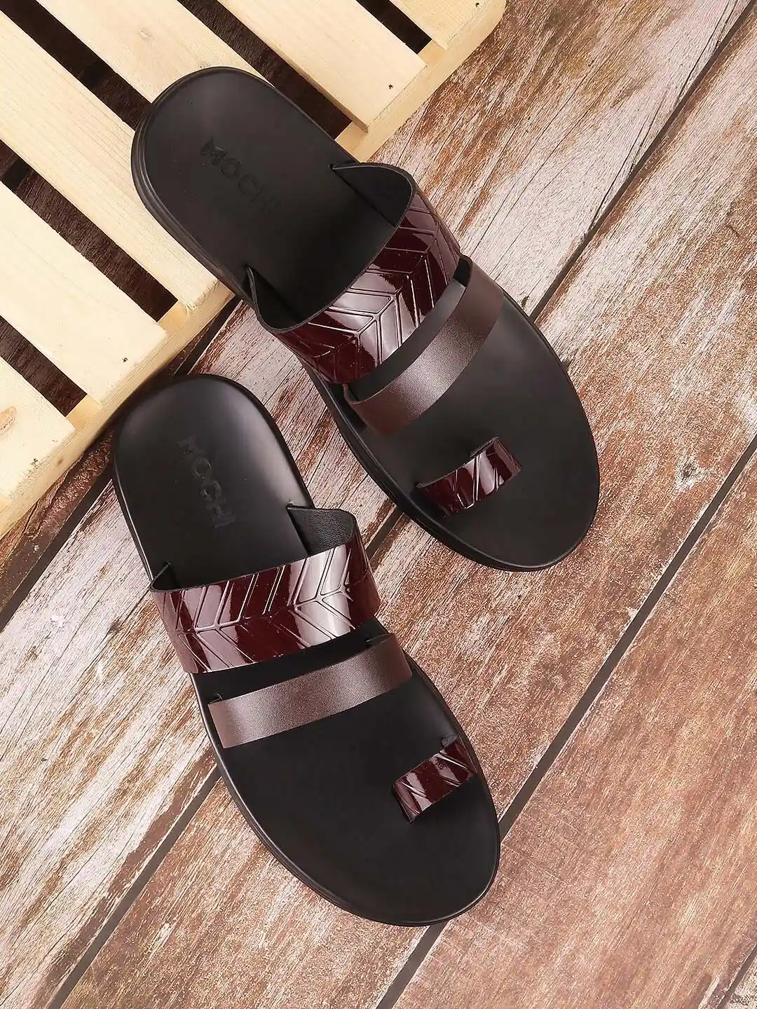 Buy Mochi Men Textured Leather Comfort Sandals Sandals for Men