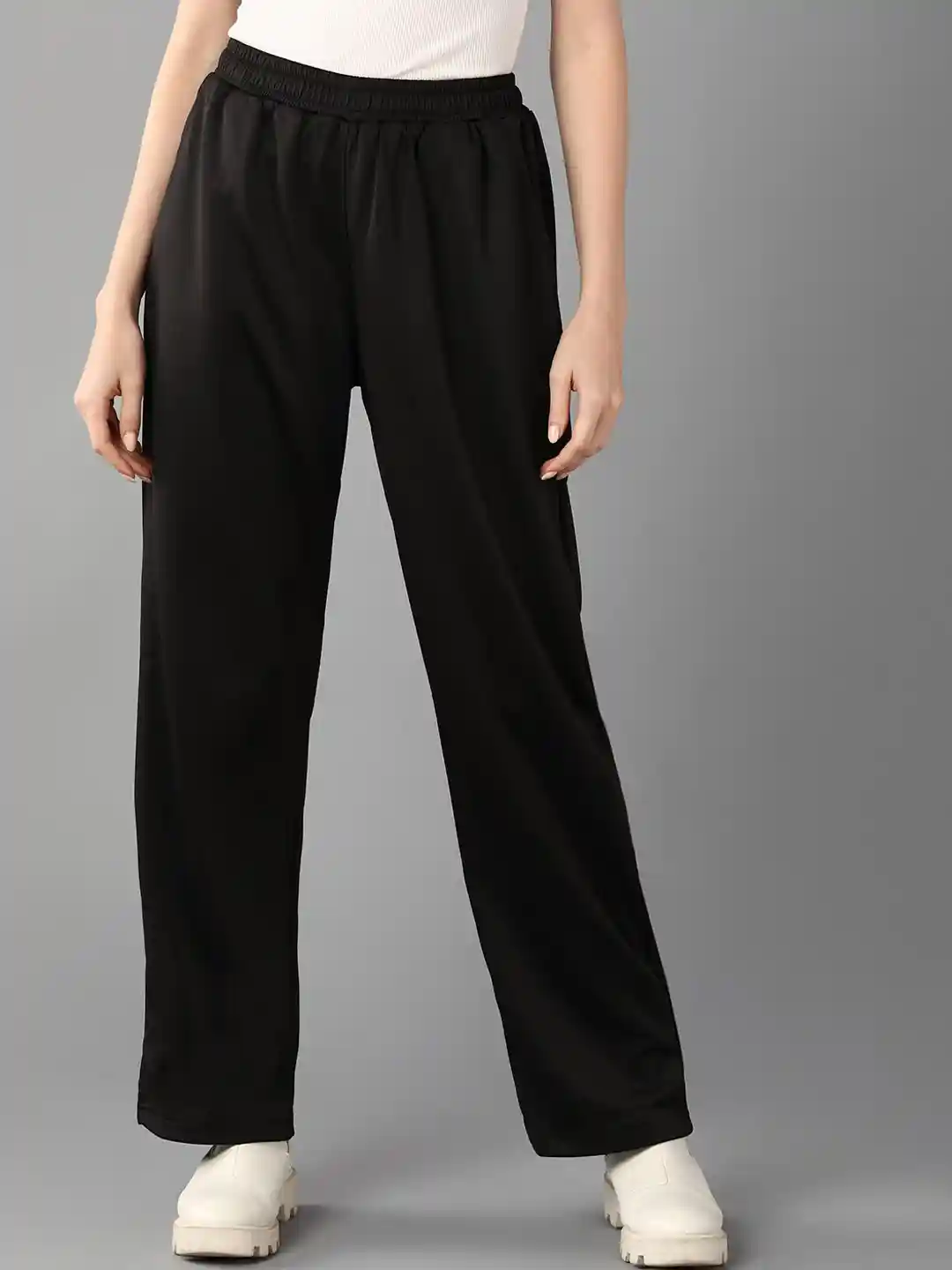 Buy Roadster Black Women Straight Fit High-Rise Track Pants