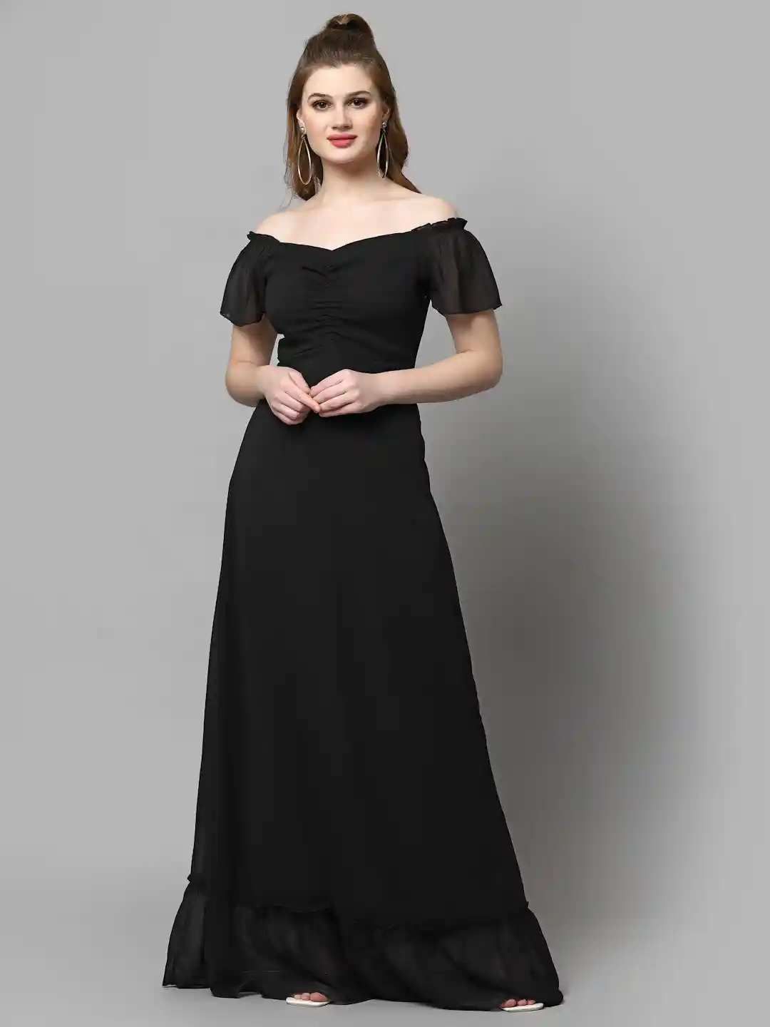 bridesmaid dress puff sleeve off shoulder dress