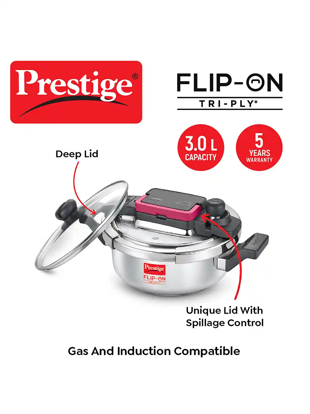 Buy Prestige Flip-On Silver Stainless Steel Induction Base Clip On