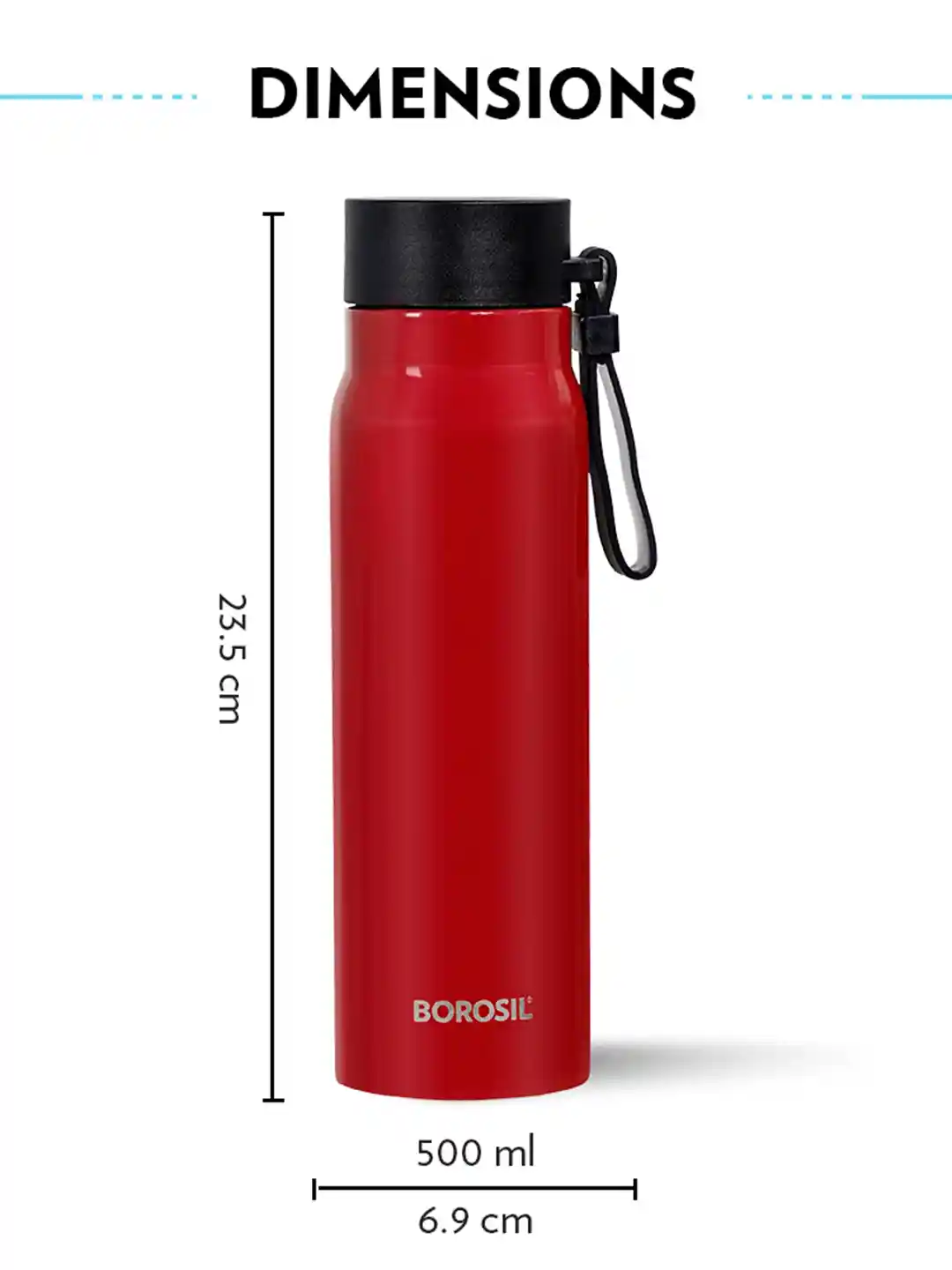 BOROSIL Hydra Bliss Red Solid Stainless Steel Double Wall Vacuum Flask  500ml