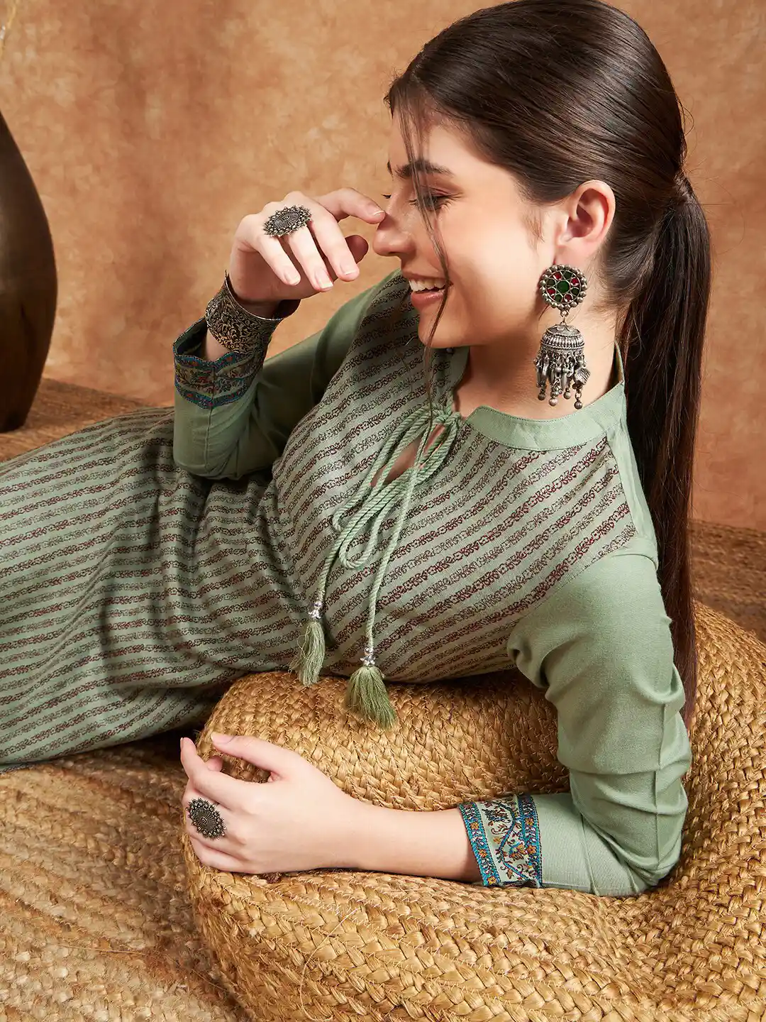 Buy Sangria Woven Design Winter Pashmina Kurta Trouser Kurta