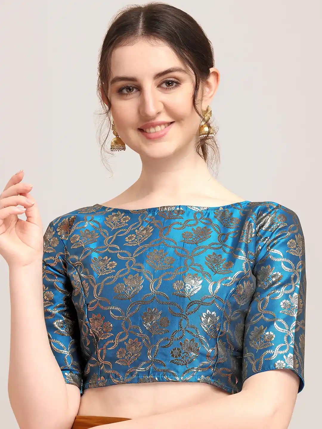 Short Sleeve Blouse Designs For Silk Sarees Buy Oomph! Woven Design Boat  Neck Short Sleeve Art, image size:1080x1440