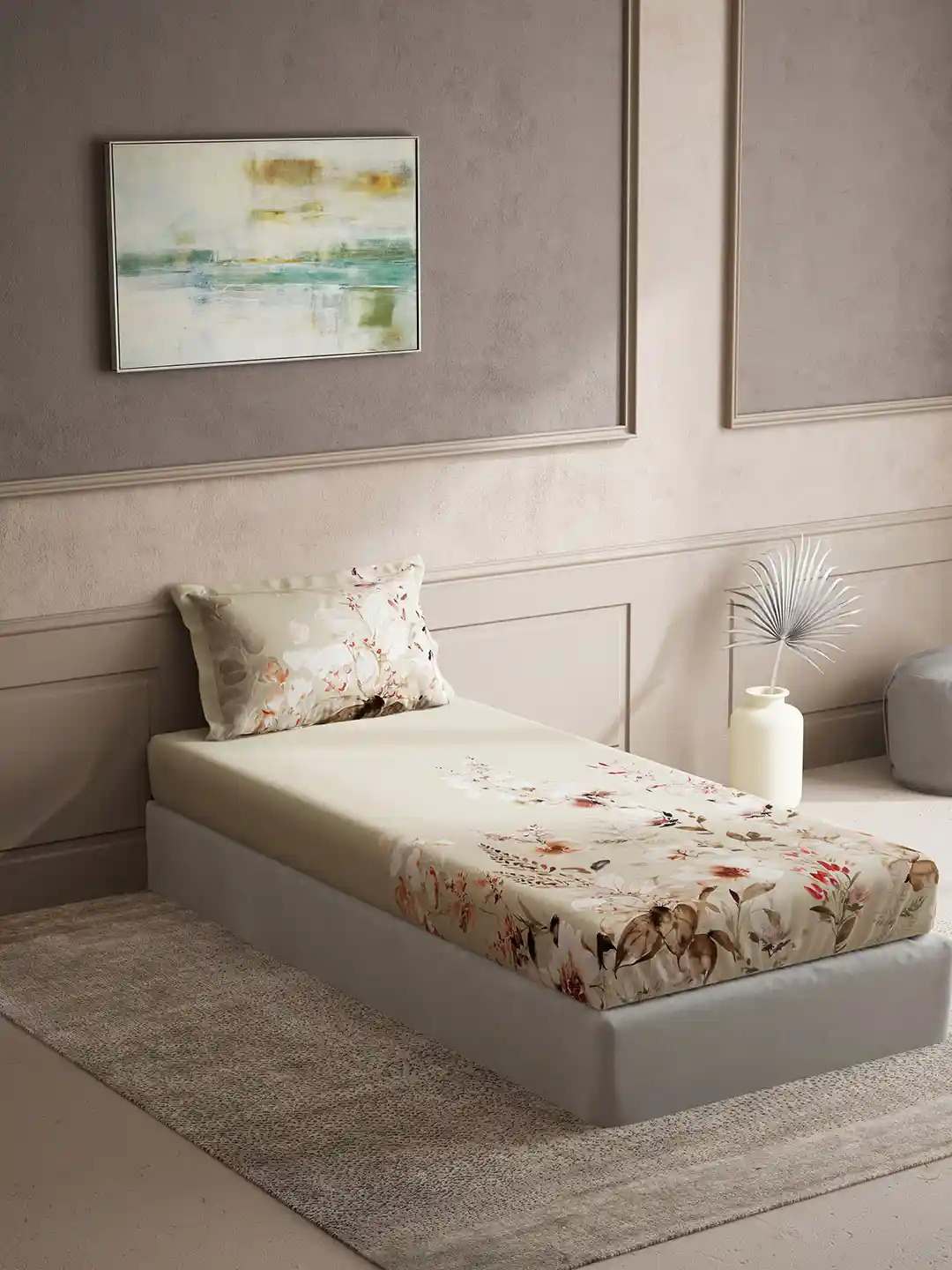 Buy DDecor Live Beautiful Beige Floral Cotton 150 TC Single