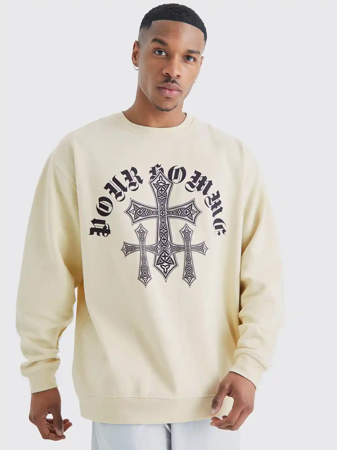 Buy boohooMAN Graphic Printed Oversized Sweatshirt With Drop