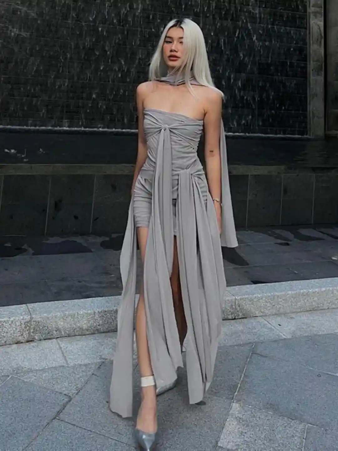 Grey Bodycon Dress Ladies Grey Dress Shein Halter Neck Sleeveless
