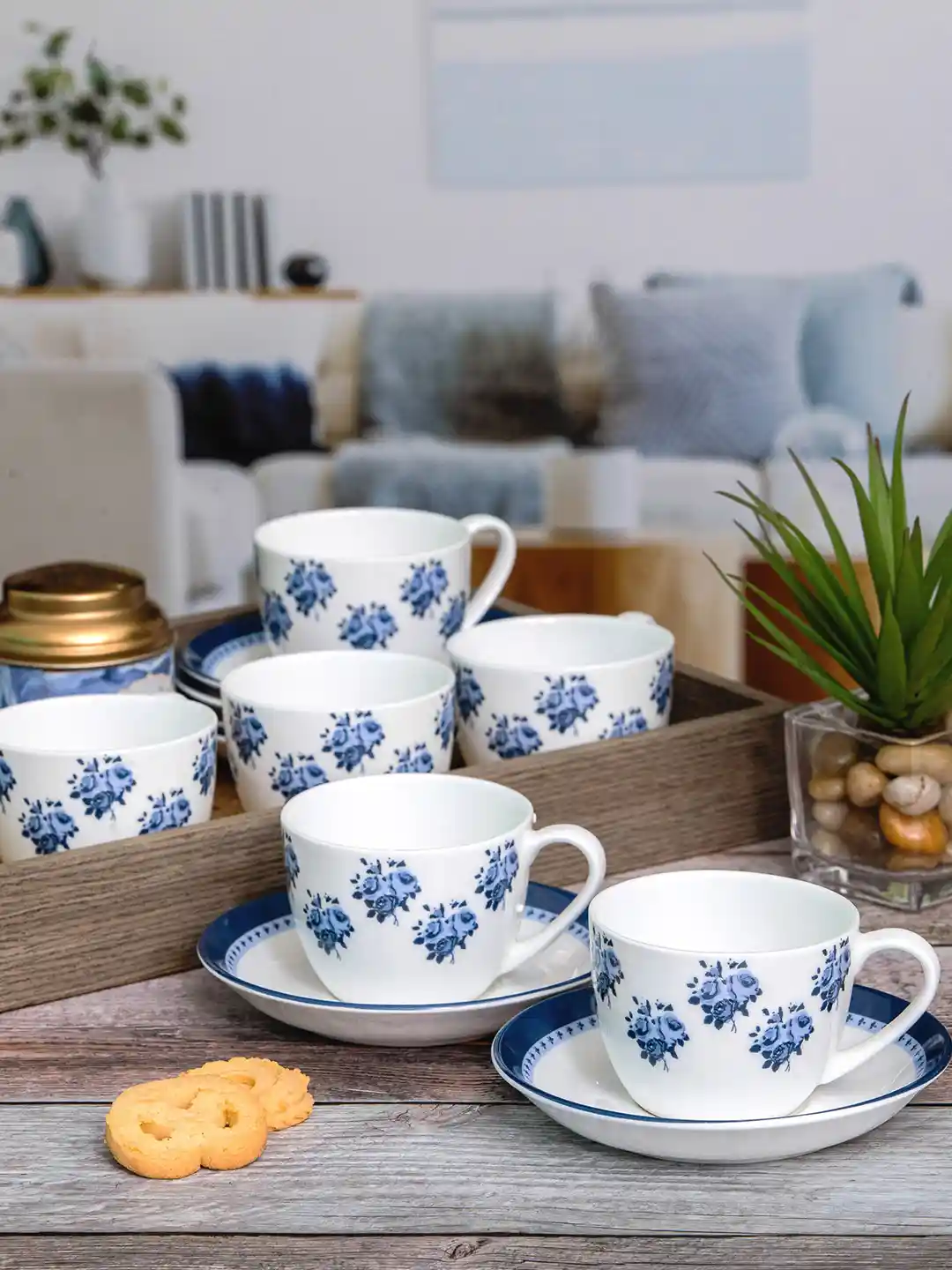 Buy SONAKI White Blue Floral Floral Printed Bone China Glossy