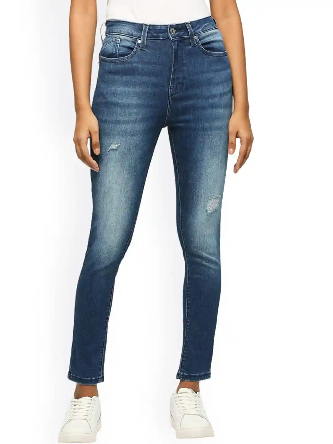 Pepe Jeans Women Skinny Fit High-Rise Mildly Distressed Light Fade  Stretchable Jeans