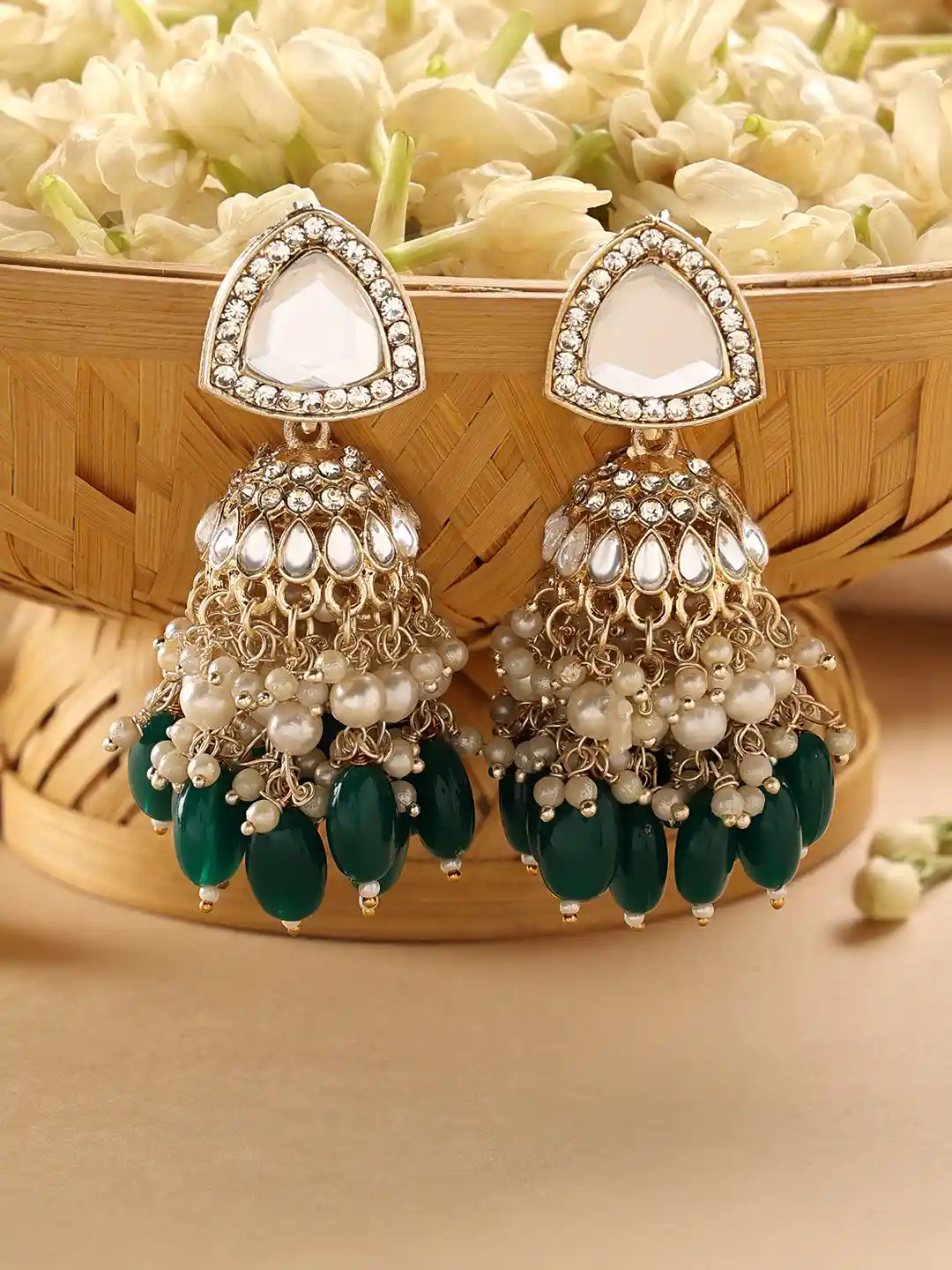 Buy Zaveri Pearls Gold-Plated Kundan-Studded Contemporary Jhumkas