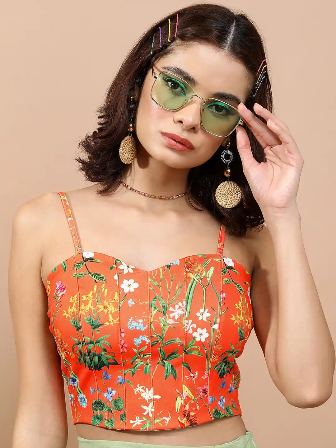 Buy Tokyo Talkies Orange Floral Printed Bralette Crop Top Tops
