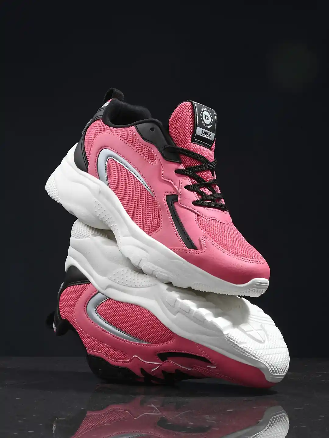 HRX by Hrithik Roshan Women Pink White Textured Chunky Sneakers