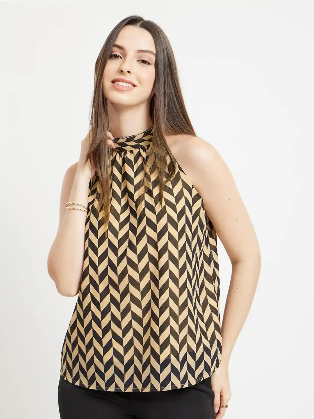 Buy FableStreet Geometric Printed High Neck Sleeveless