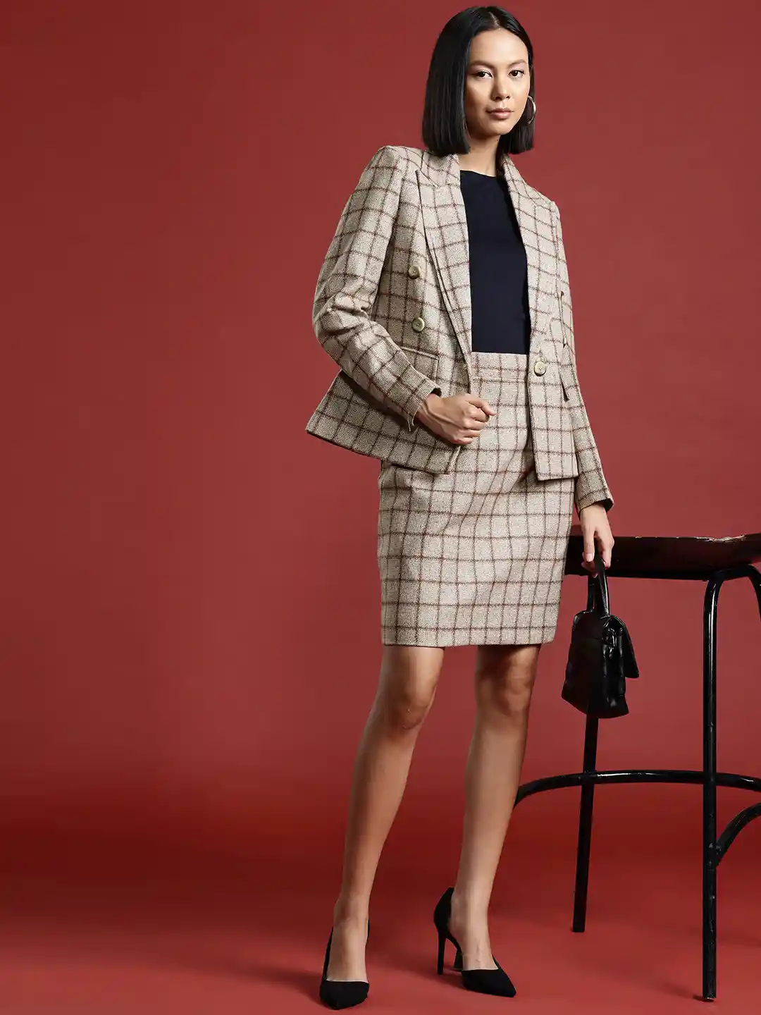 Buy all about you Checked Single-Breasted Blazer Skirt Set Co