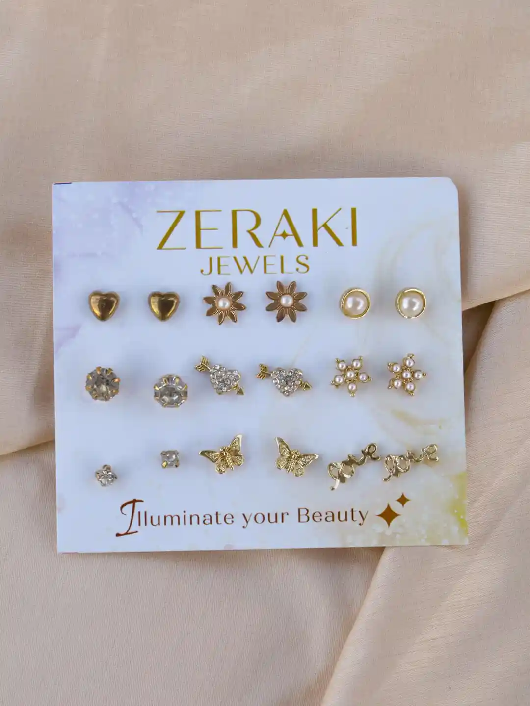 Buy Zeraki Jewels Set Of Gold-Plated Contemporary Studs Earrings