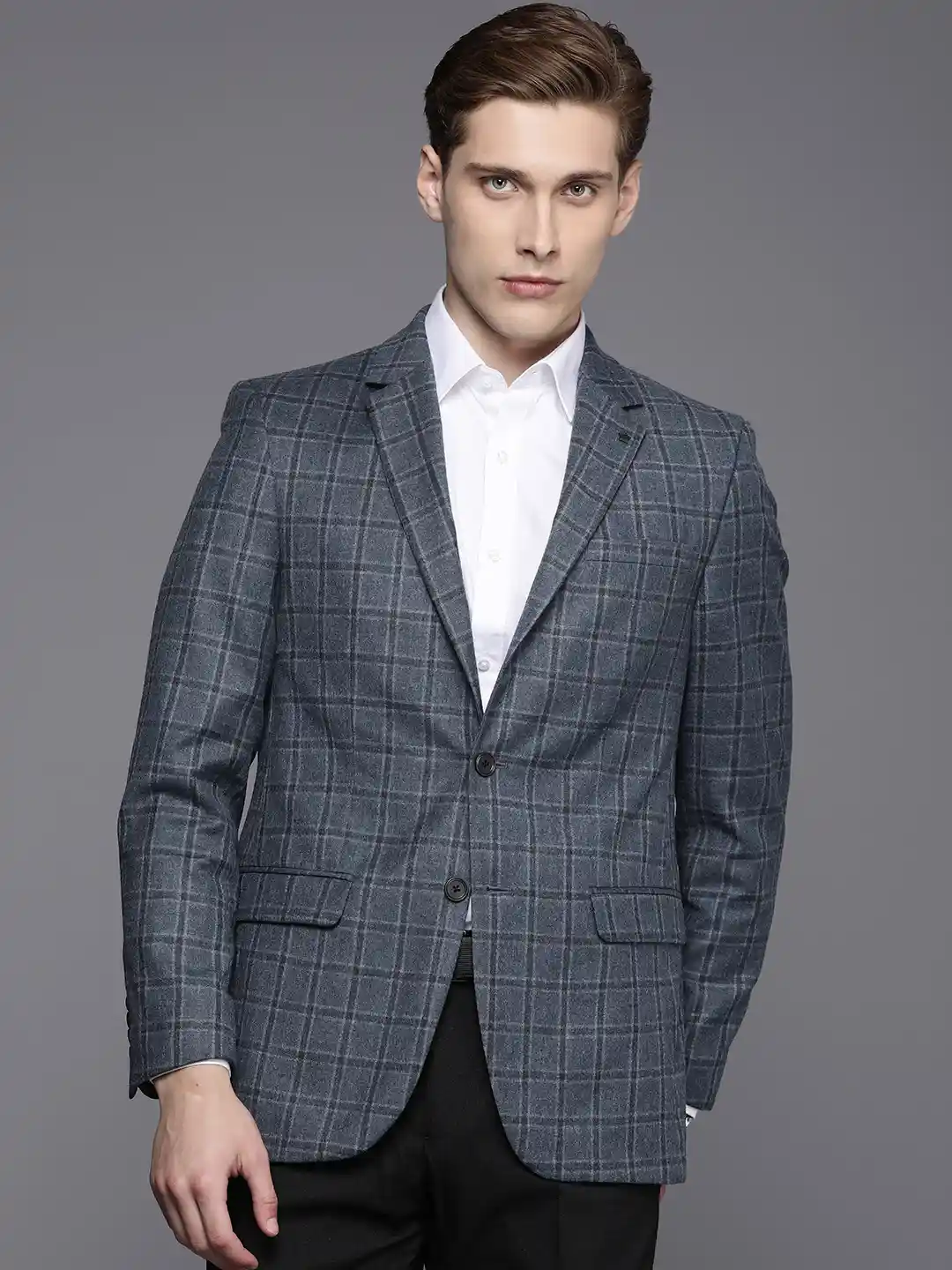 Buy Louis Philippe Pure Wool Checked Single-Breasted Regular Fit