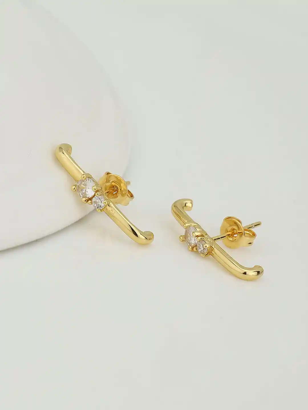 Carlton London Women Gold-Plated CZ Studded Ear Lobe Earrings