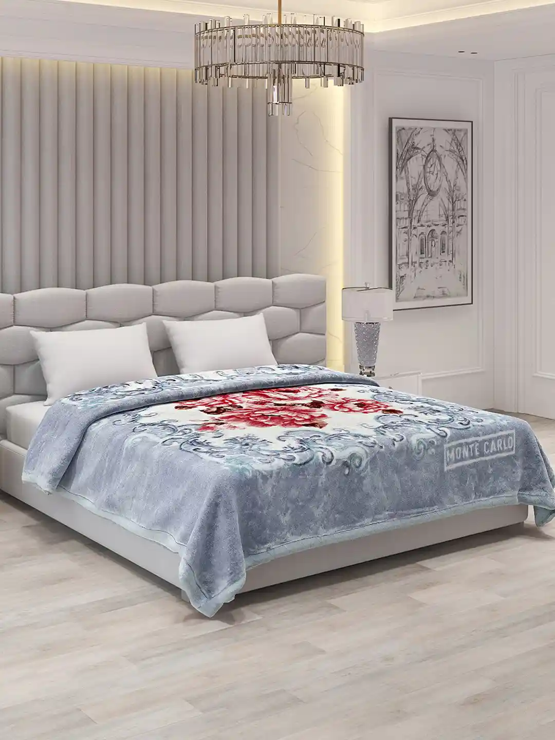 Buy Monte Carlo Superimo Grey White Floral 1000 GSM Heavy Winter