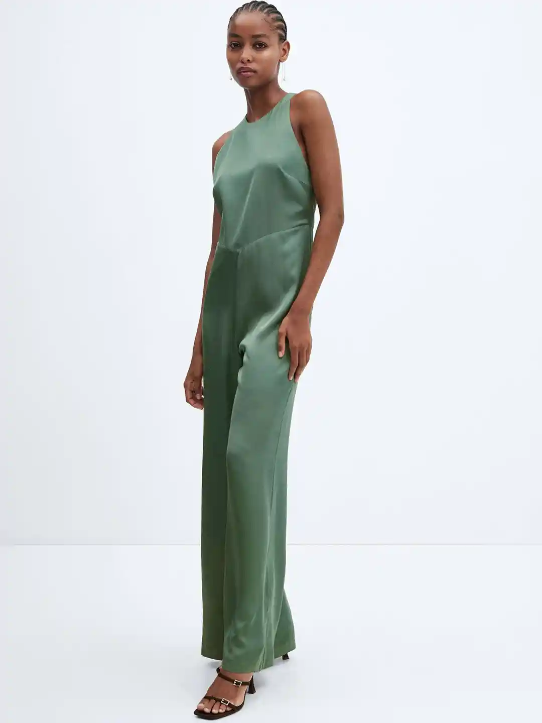 MANGO Satin Finish Wide Leg Jumpsuit