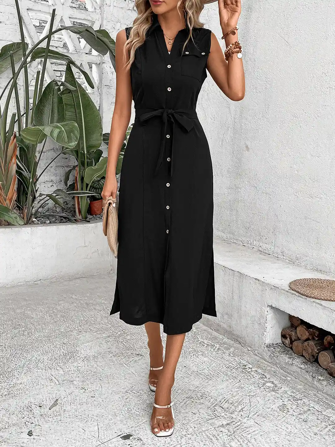 Buy StyleCast Black Shirt Collar Sleeveless Tie-Ups Detail Shirt