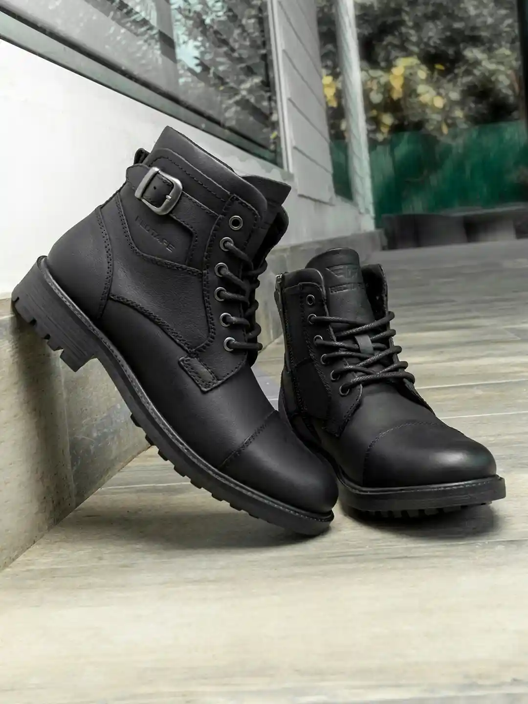Buy Red Tape Men Mid Top Block Heel Biker Boots With Buckle Detail