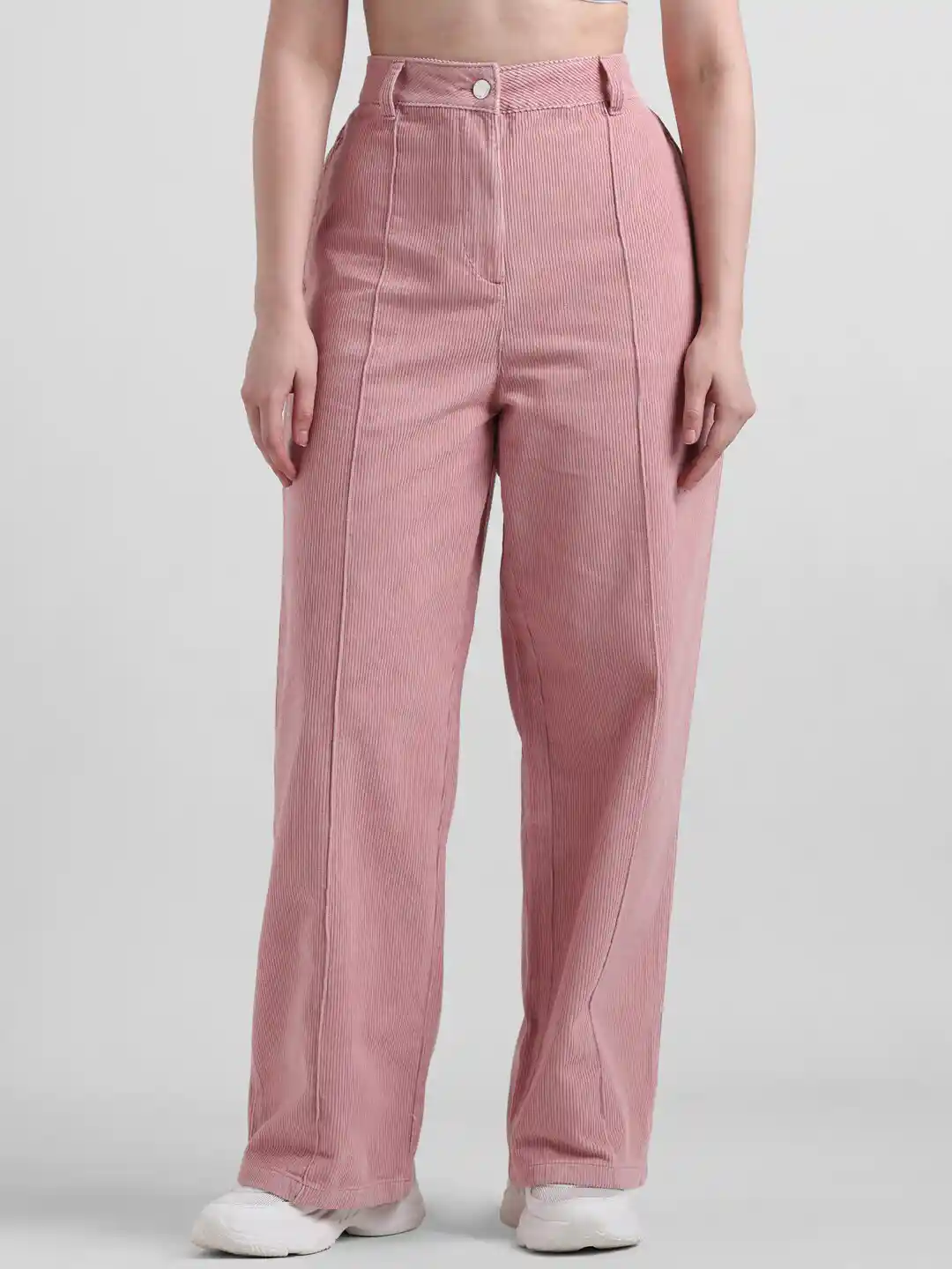 Buy ONLY Women Corduroy Loose Fit High-Rise Pure Cotton Trousers