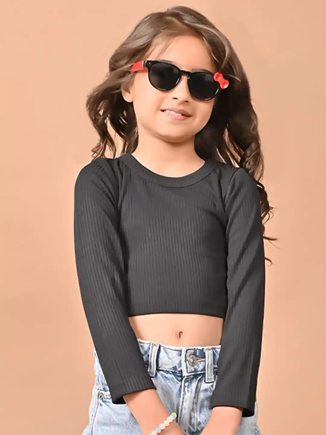 Buy LilPicks Girls Ribbed Round Neck Regular Crop Top Tops for
