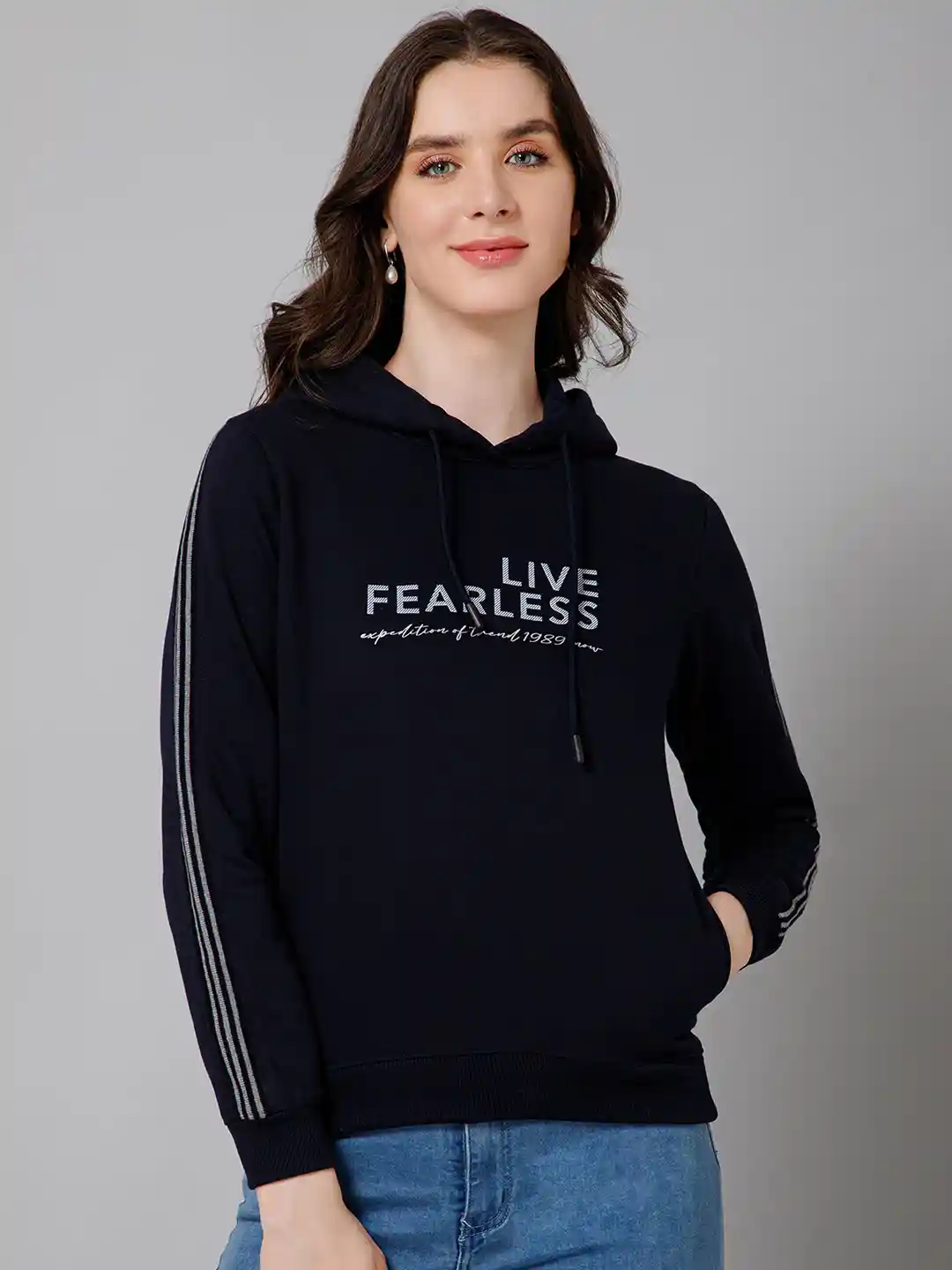 Buy Cantabil Typography Printed Hooded Neck Long Sleeve Fleece