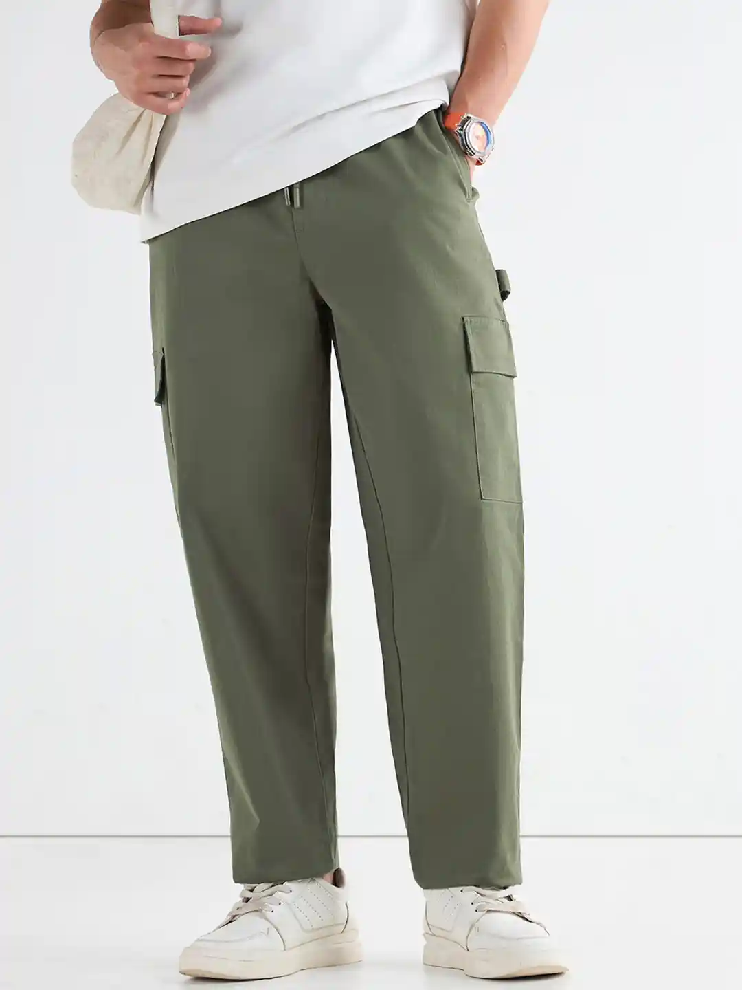 Buy Bewakoof Men Dusty Olive Green Oversized Cargo Carpenter Pants