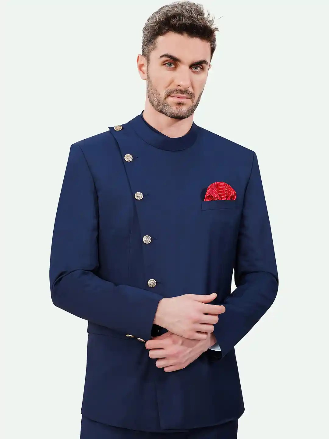 Buy FRENCH CROWN Men Mandarin Collar Slim-Fit Bandhgala Blazer