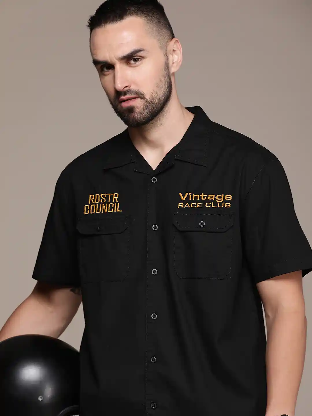 Buy Roadster Men Embroidered Relaxed Cuban Collar Pure Cotton