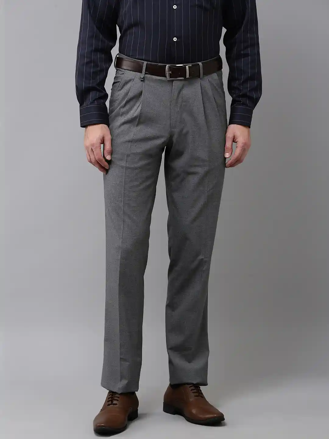 Buy Van Heusen Men Textured Custom Pleated Trousers Trousers for - Main Image